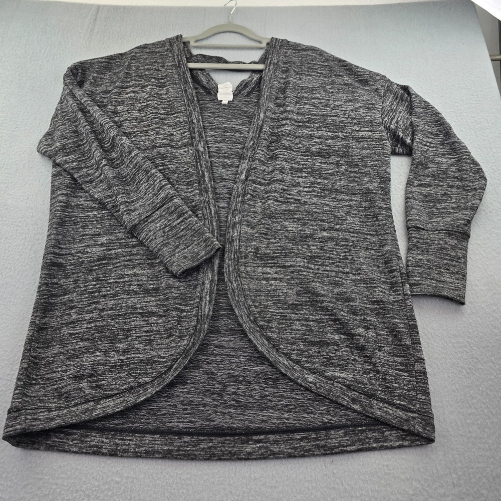 Danskin Now Cardigan Sweater Womens Heather Gray Thumbhole Sleeve Open Front